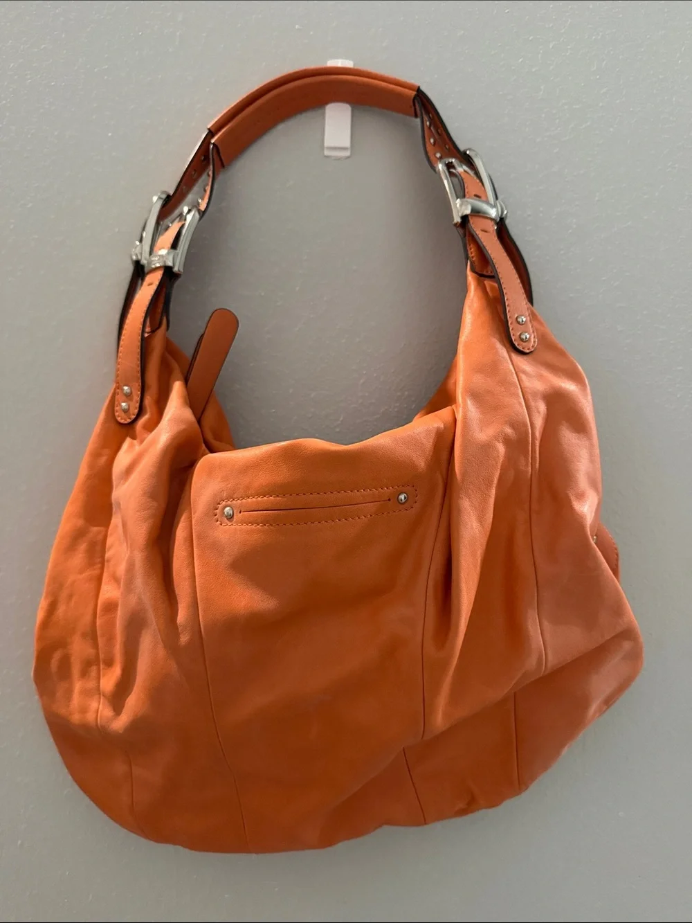 b. makowsky Orange Studded Leather Hobo